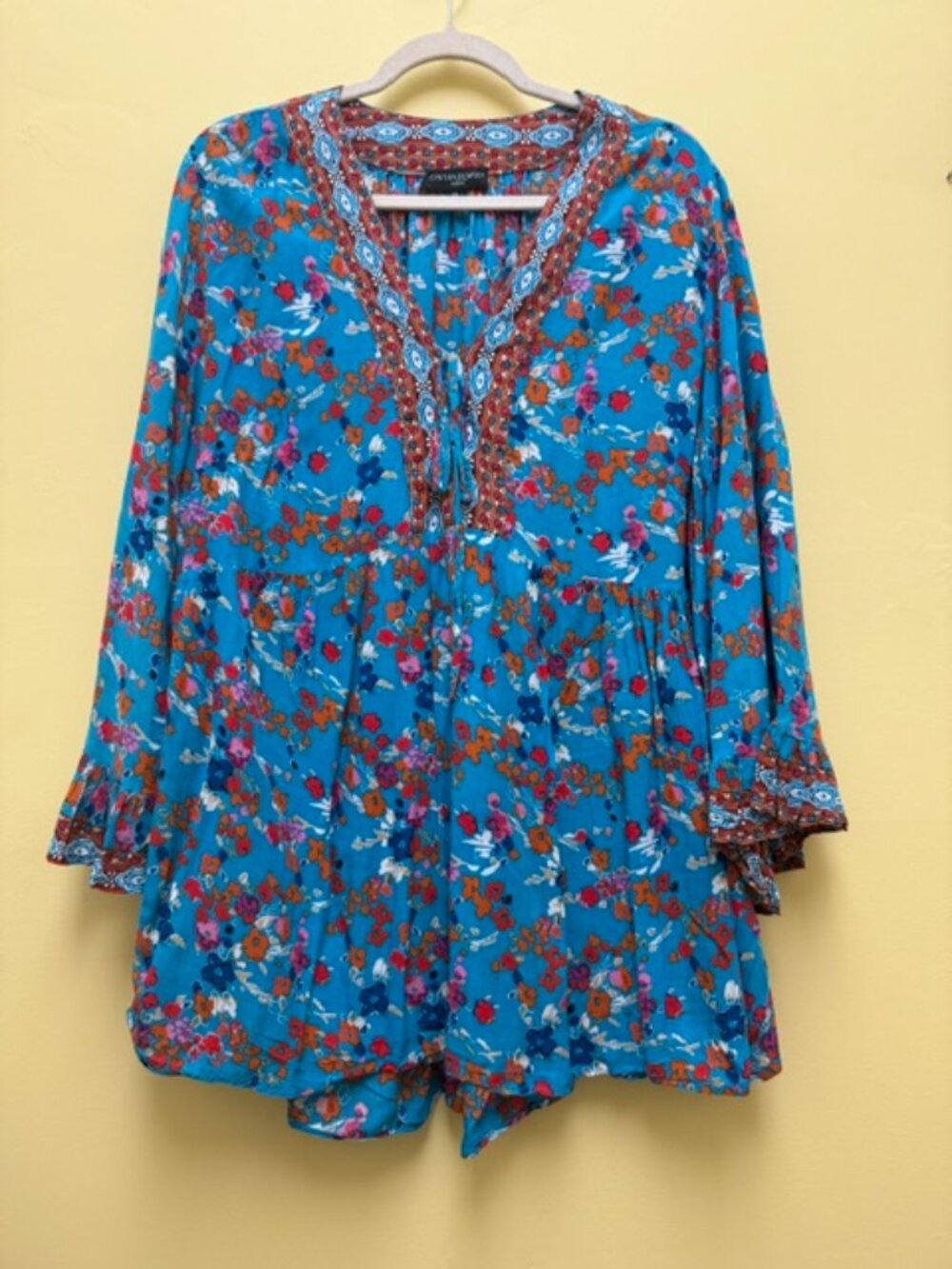 Cynthia Rowley Bohemian floral Pheasant Tunic Woman’s 2XL with bell sleeves